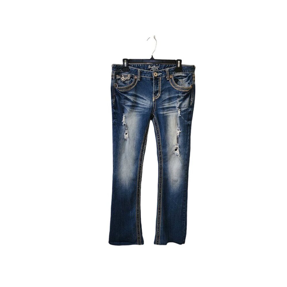 Amethyst y2k Thick Stitch Distressed Jeans Size 13 Short (Hemmed) Low Rise